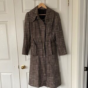 Vintage Chic Brown Plaid Trench Coat